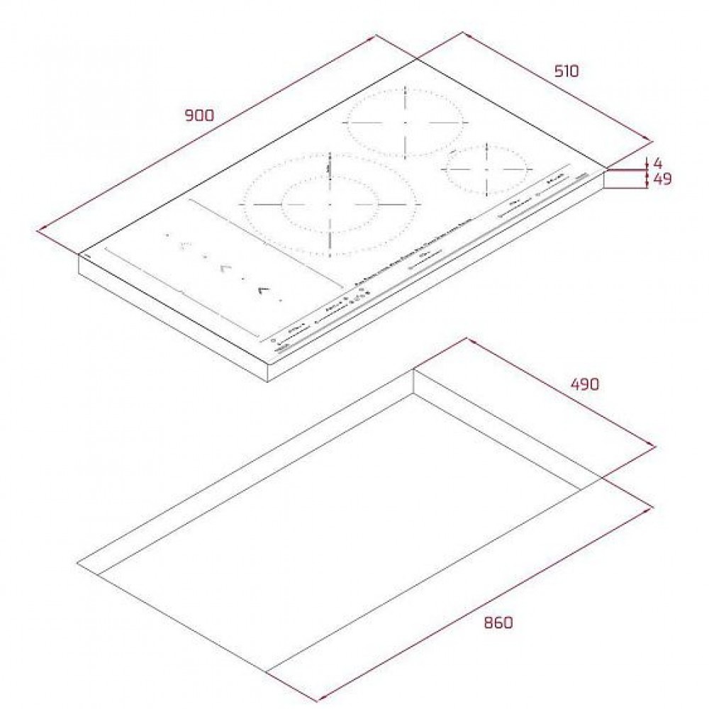 Схема встраивания для варочной панели Teka IBF 95-G1 MST MATT BLACK